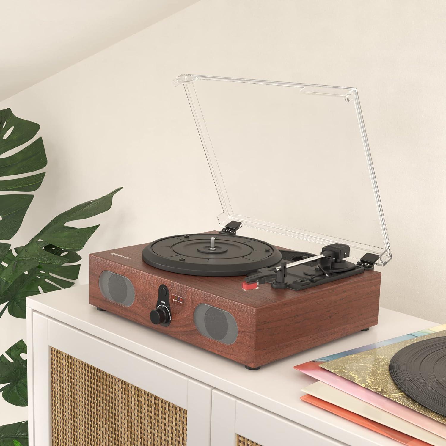 Reproductor de vinilo Amazon Basics Bluetooth 3 velocidades negro
