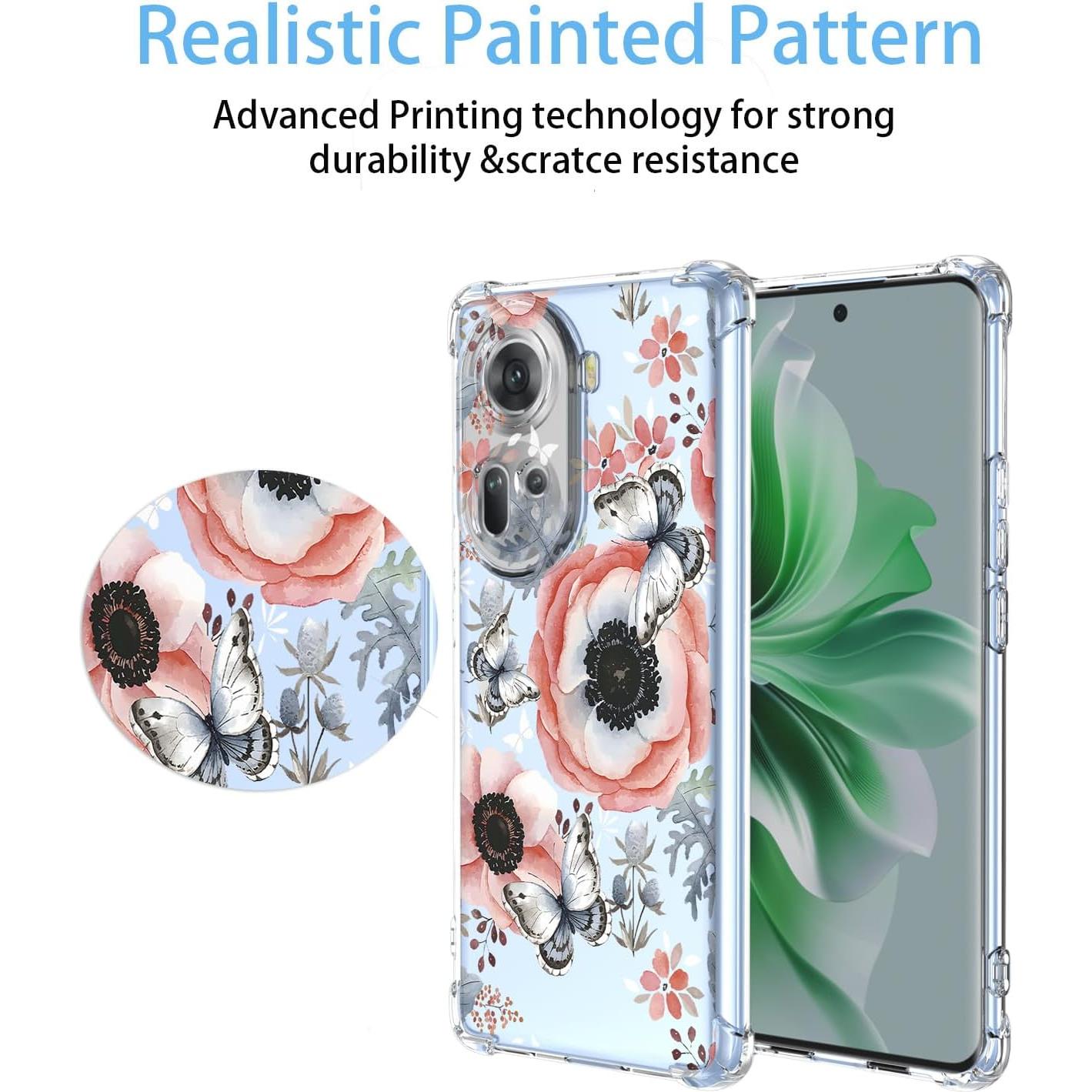 Funda suave para Oppo Reno 11 5G con patrón floral mariposa