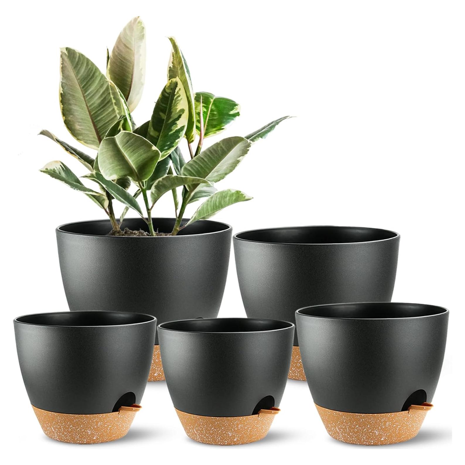 Macetas Autorriego SUN-E 5pcs Set Plástico Negro 17.78-12.7cm