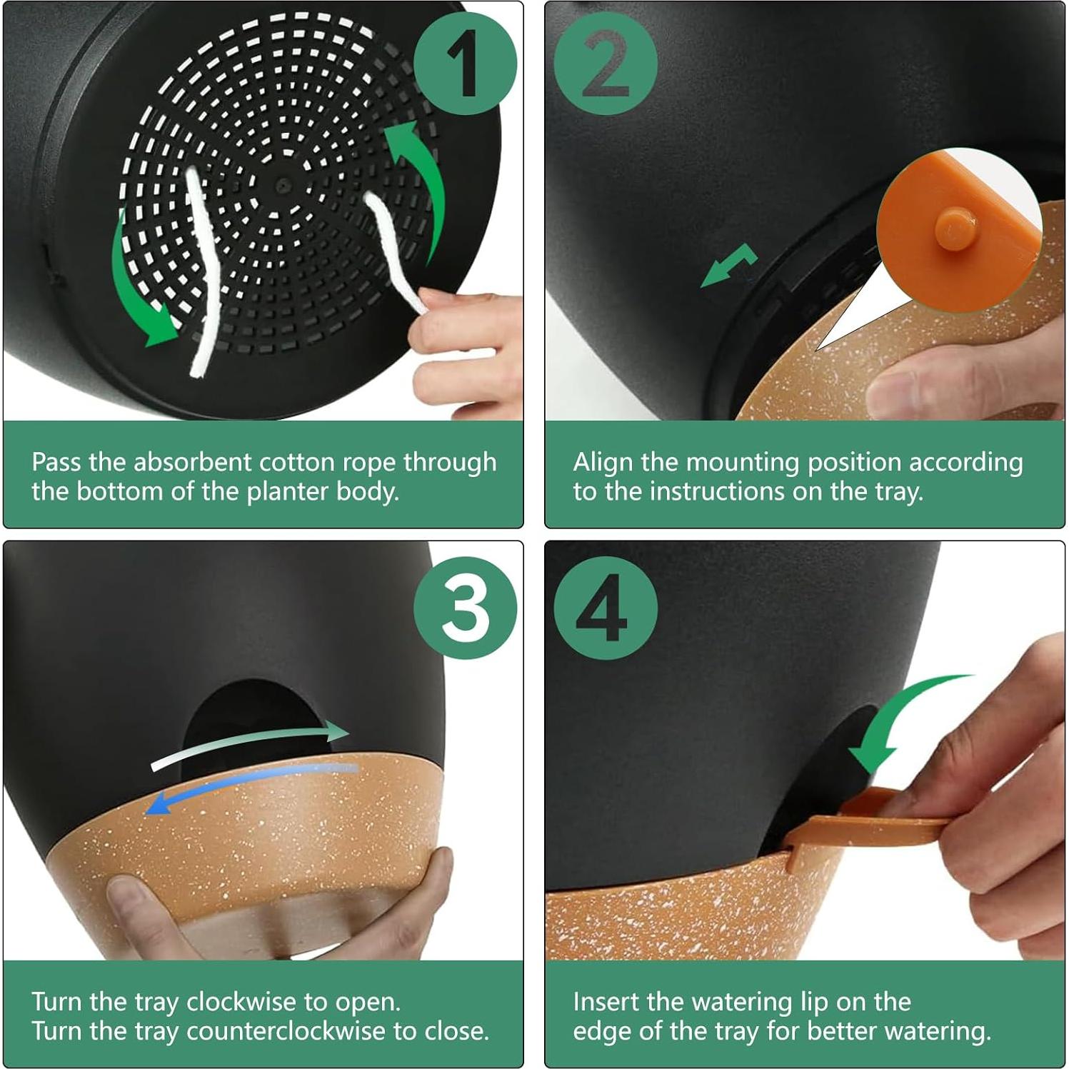 Macetas Autorriego SUN-E 5pcs Set Plástico Negro 17.78-12.7cm