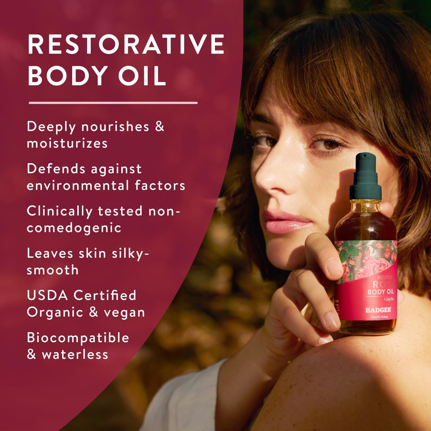 Aceite Corporal Badger Rosa 100% Orgánico 118 ml Hidratante