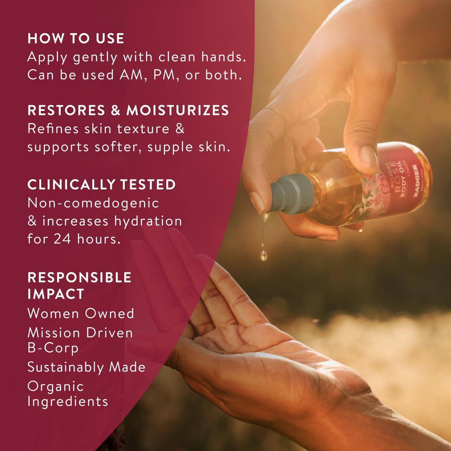 Aceite Corporal Badger Rosa 100% Orgánico 118 ml Hidratante