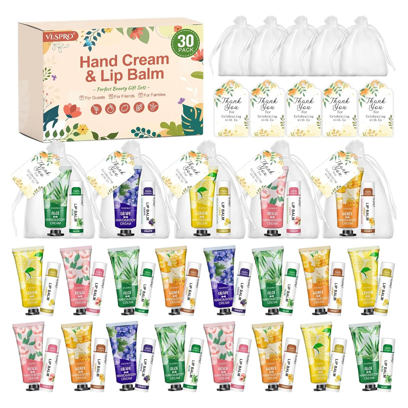 30 Sets de Crema de Manos y Balsamo Labial - Regalos Agradecimiento