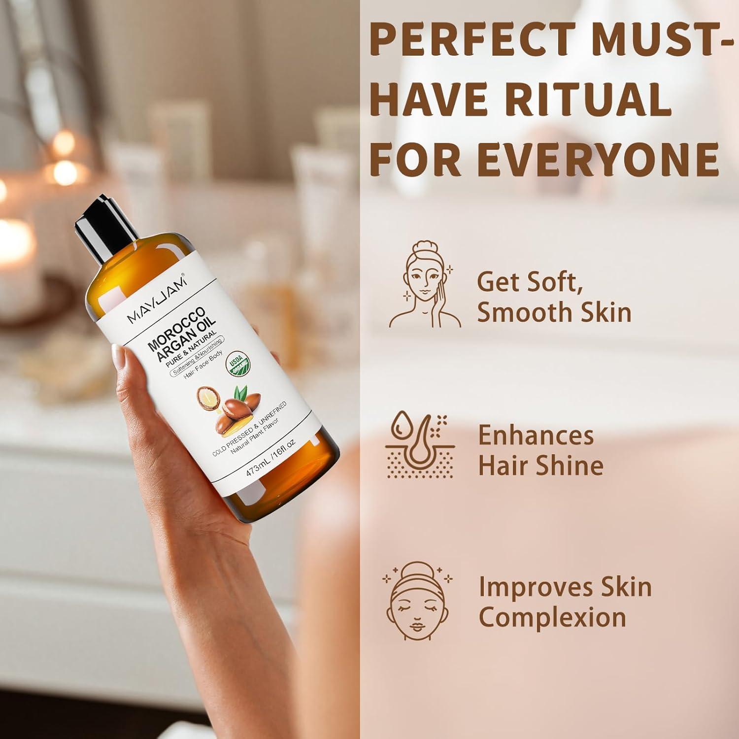 Aceite de Argán Marroquí Orgánico MAYJAM 473 ml Hidratante