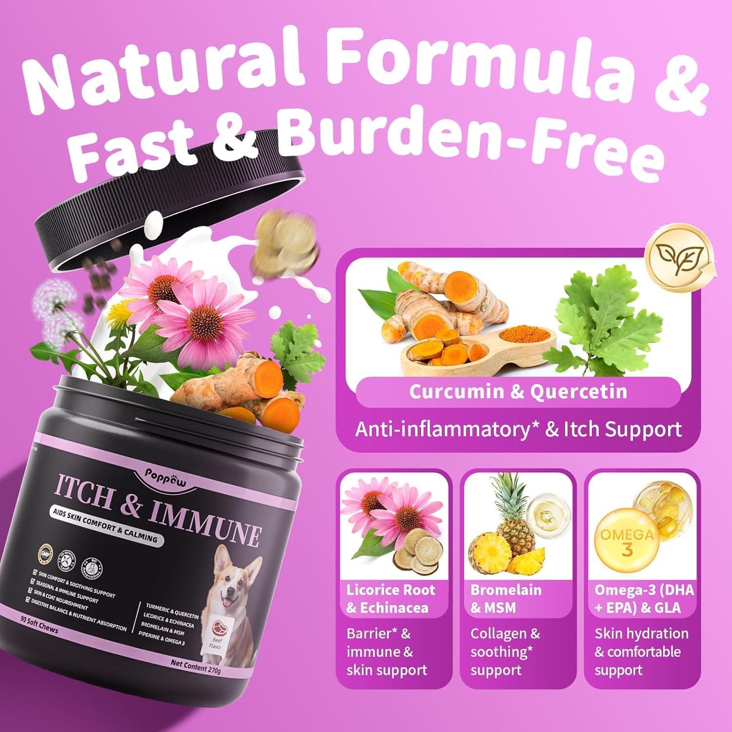 Suplemento para Perros POPPAW - Alivio Picazón Piel 90 Unidades