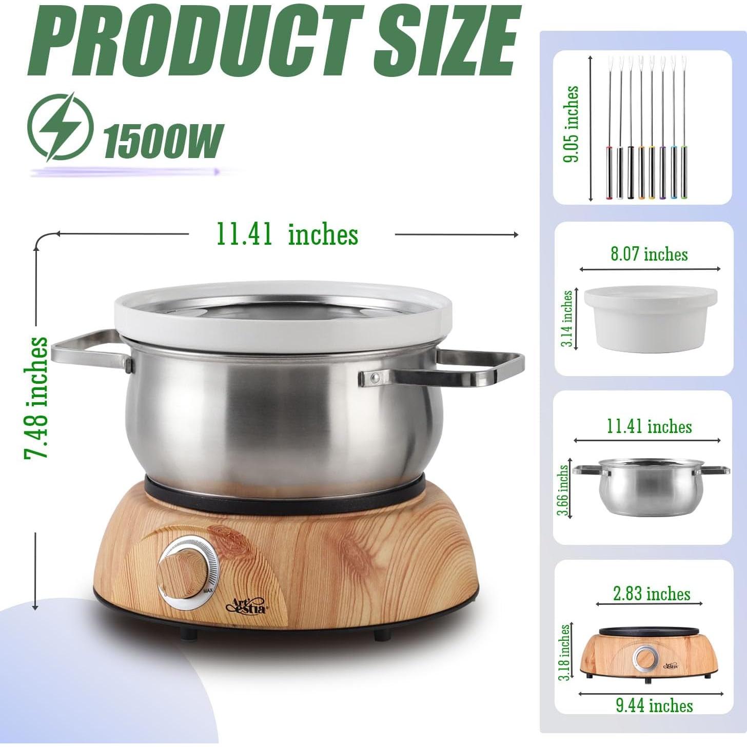 Olla de Fondue Eléctrica Artestia 1500W 3 en 1 con 8 Tenedores