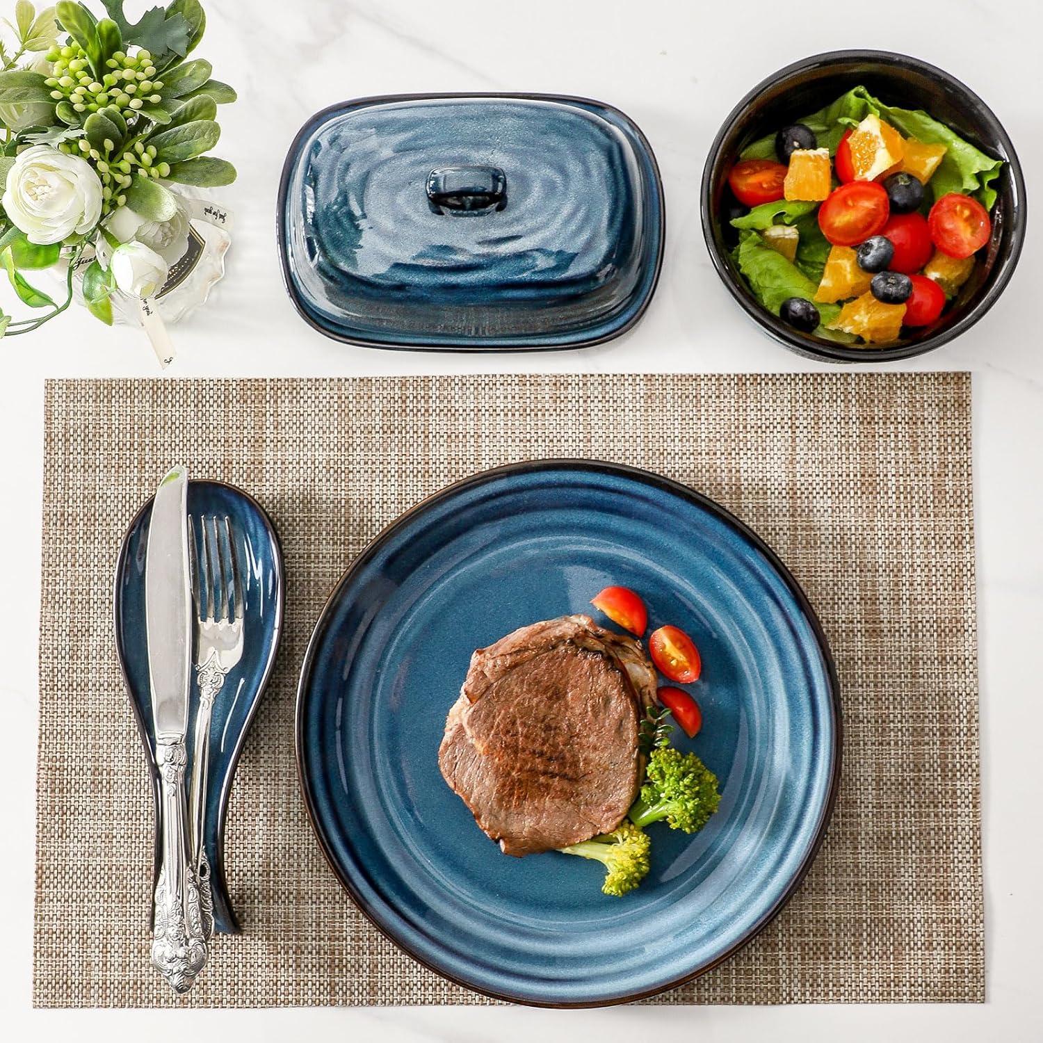 Juego de Plato para Mantequilla Hasense Cerámica Azul 22.1 cm