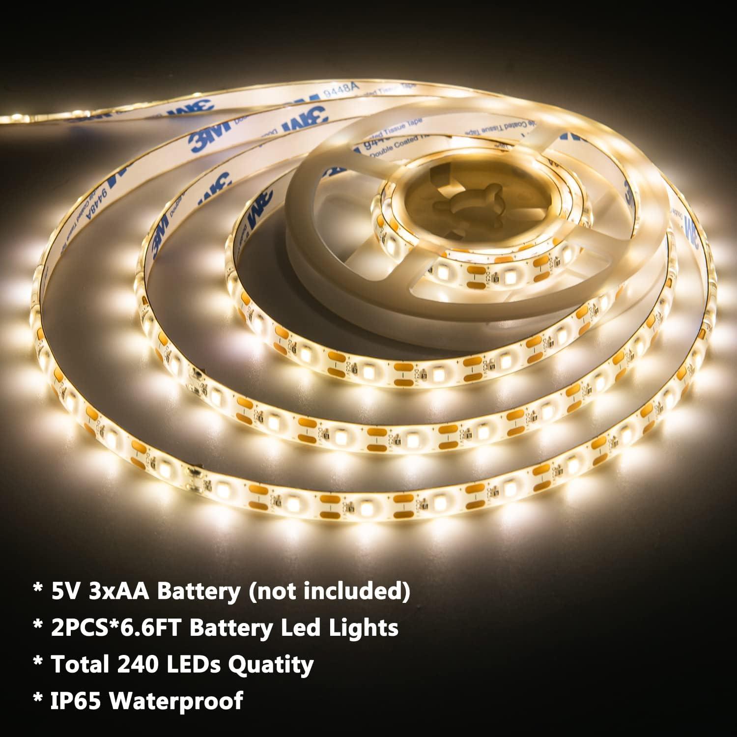 Luces de tira LED a pilas JUNWEN 2m blanco cálido impermeables