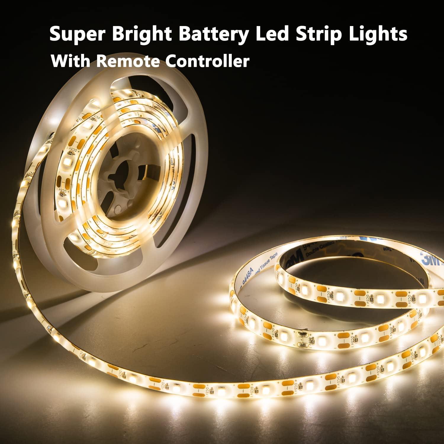 Luces de tira LED a pilas JUNWEN 2m blanco cálido impermeables