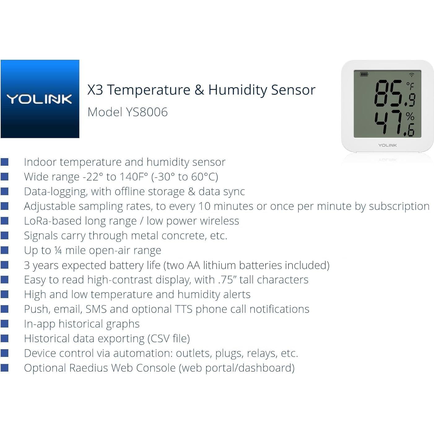 Sensor de Temperatura y Humedad YoLink X3 - Sin Hub, 100g