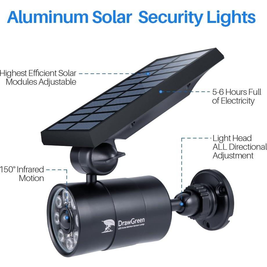 Luces de Movimiento Solar DrawGreen 1400LM Aluminio Negro