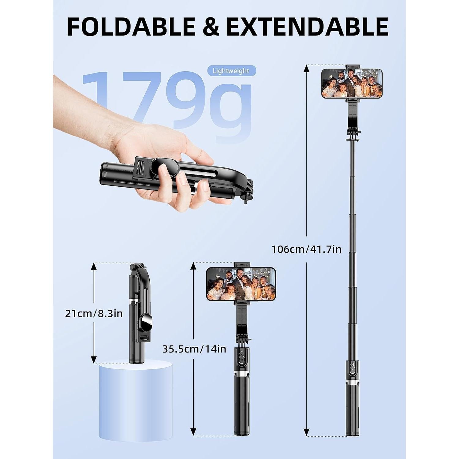 Trípode para Selfie SelfieShow L12 Negro, Extensible 106 cm