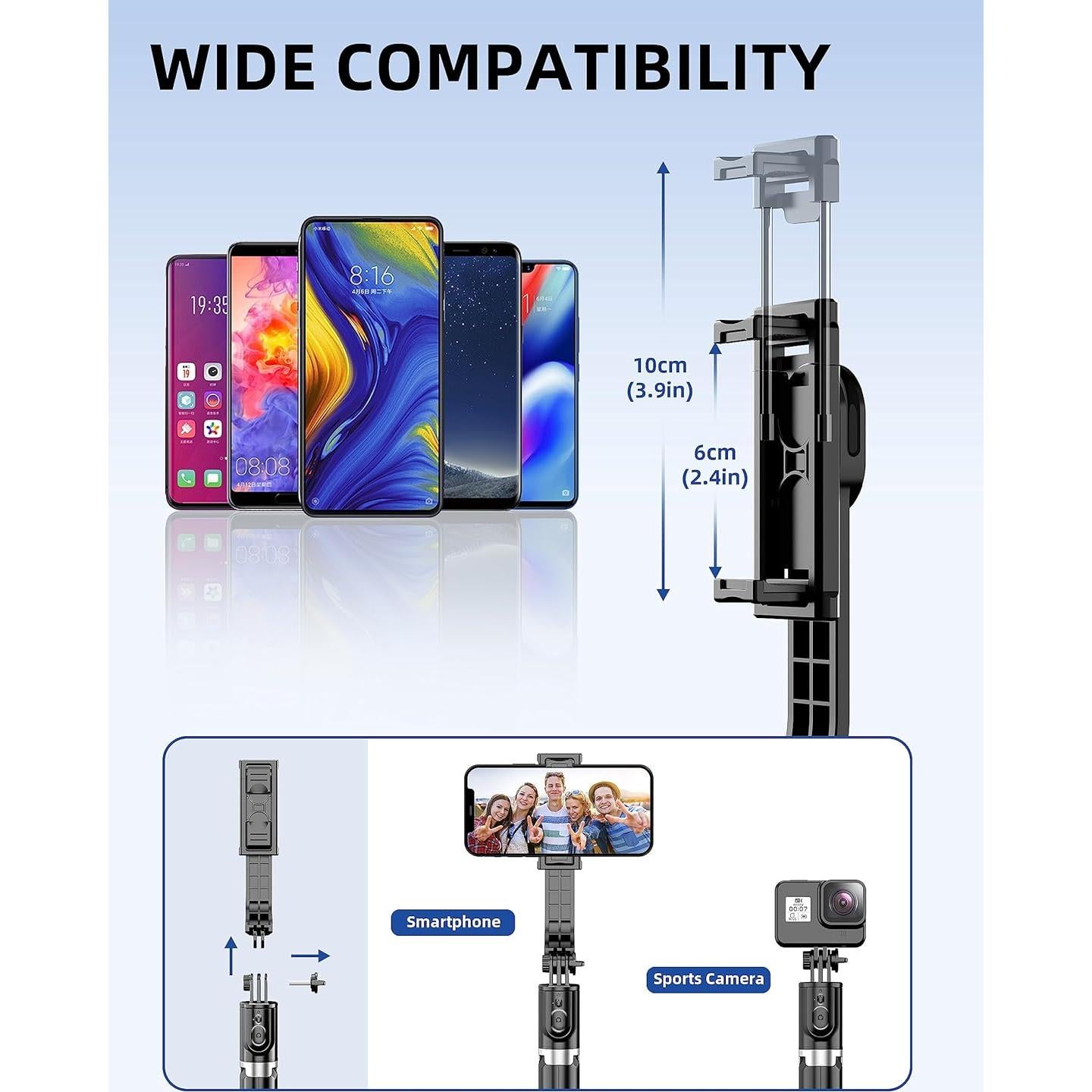 Trípode para Selfie SelfieShow L12 Negro, Extensible 106 cm