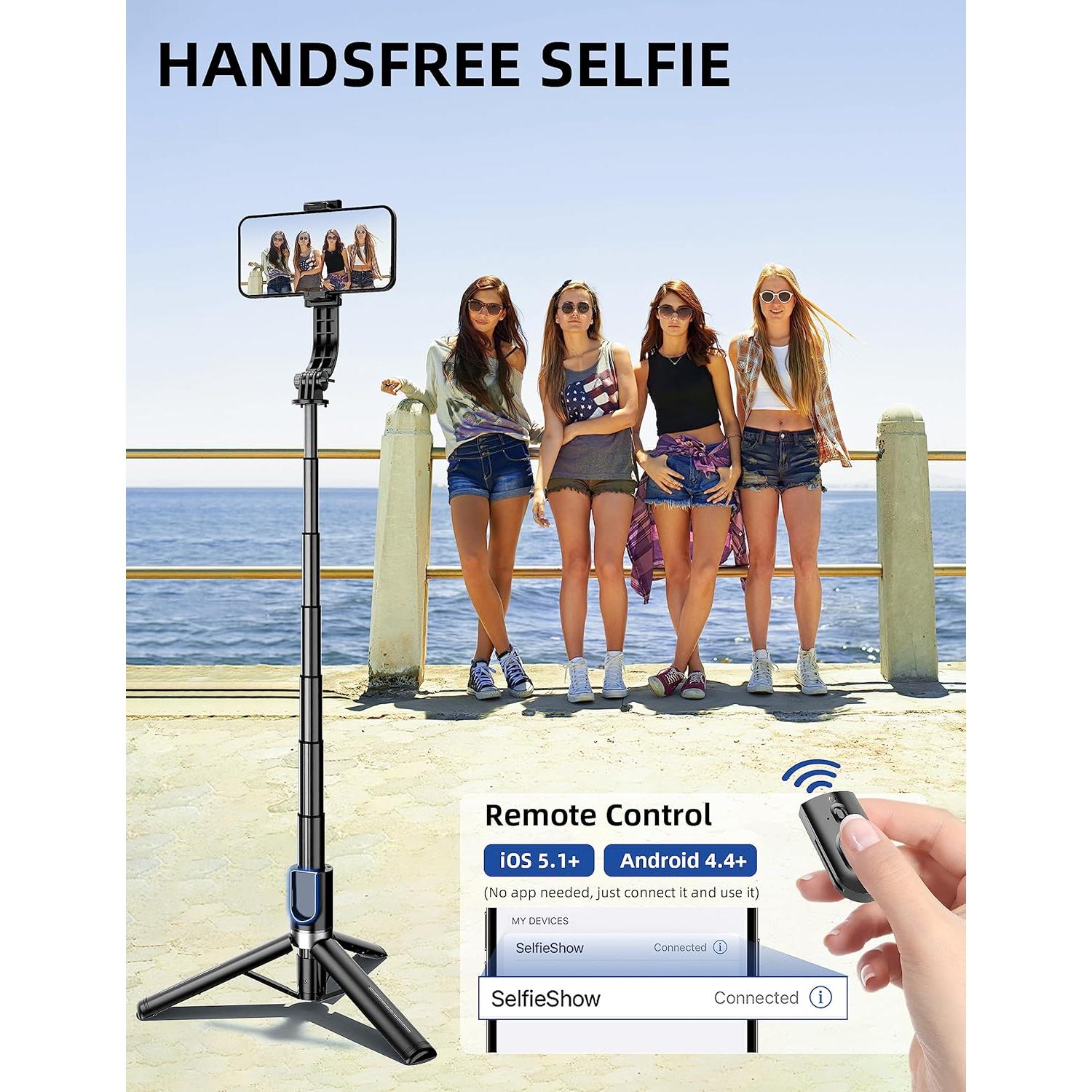 Trípode para Selfie SelfieShow L12 Negro, Extensible 106 cm