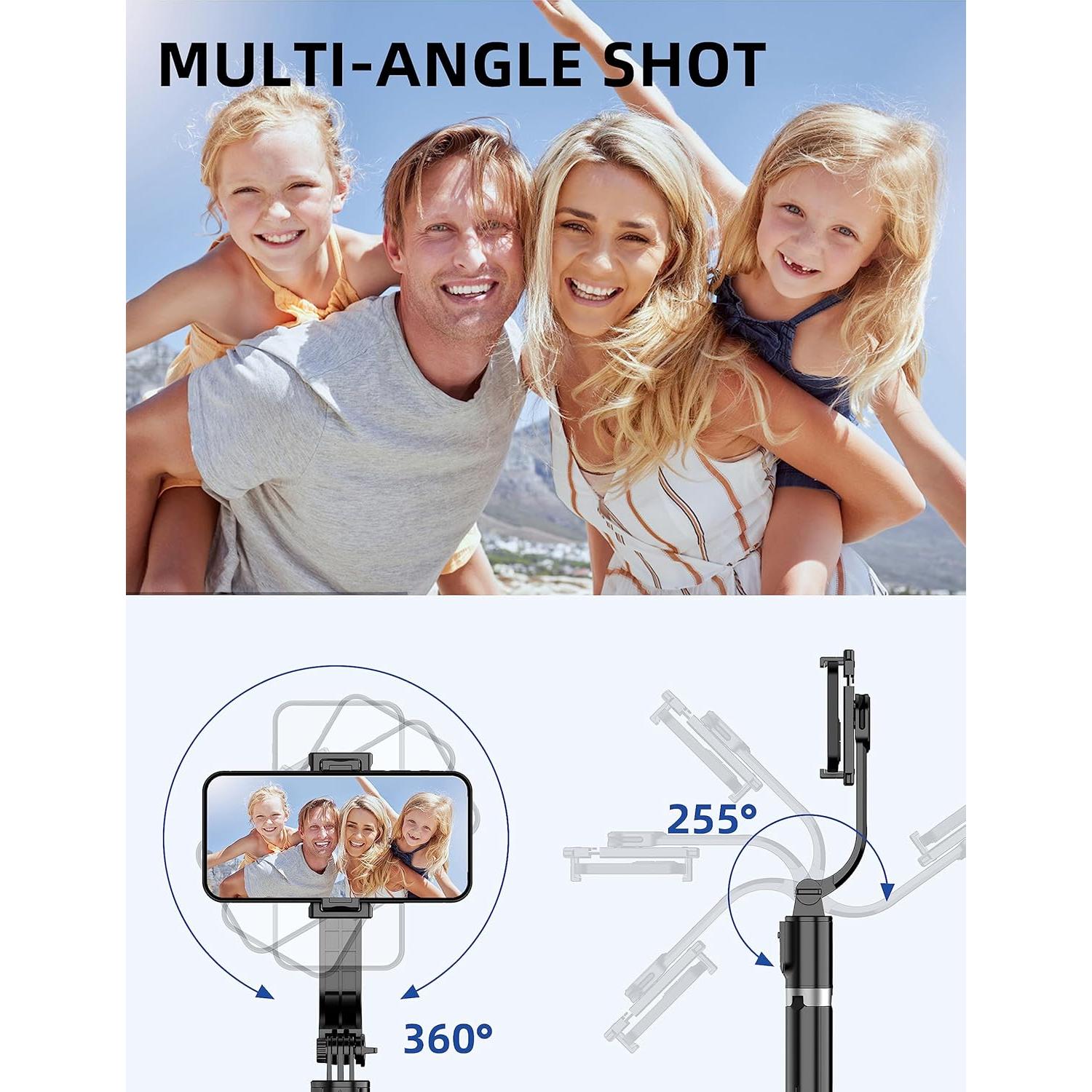 Trípode para Selfie SelfieShow L12 Negro, Extensible 106 cm