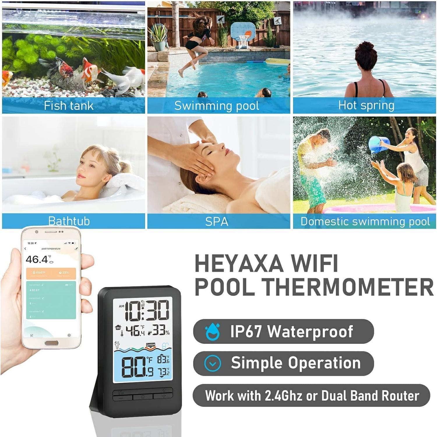 Termómetro de piscina WiFi HEYAXA con pantalla LCD 4.3"