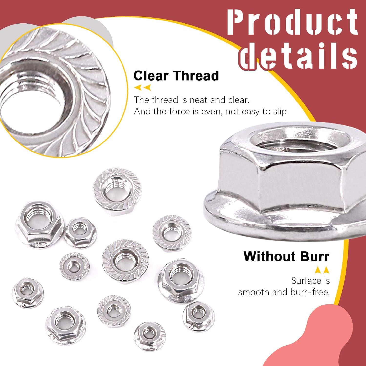 Hilitchi 100 Pcs Tuercas de Bloqueo Hexagonales Acero Inoxidable 304