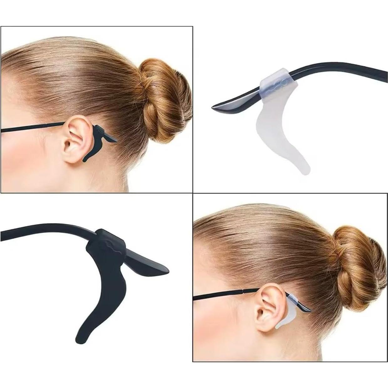 Ganchos de Oído de Silicona para Gafas - 10 Pares Negro y Blanco
