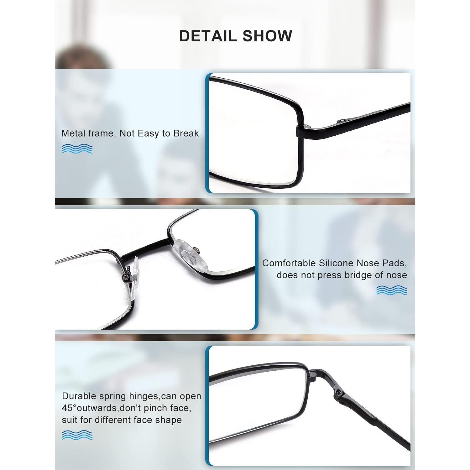 Gafas de lectura OKH 1.5x para hombres, paquete de 3 con bloqueo luz azul