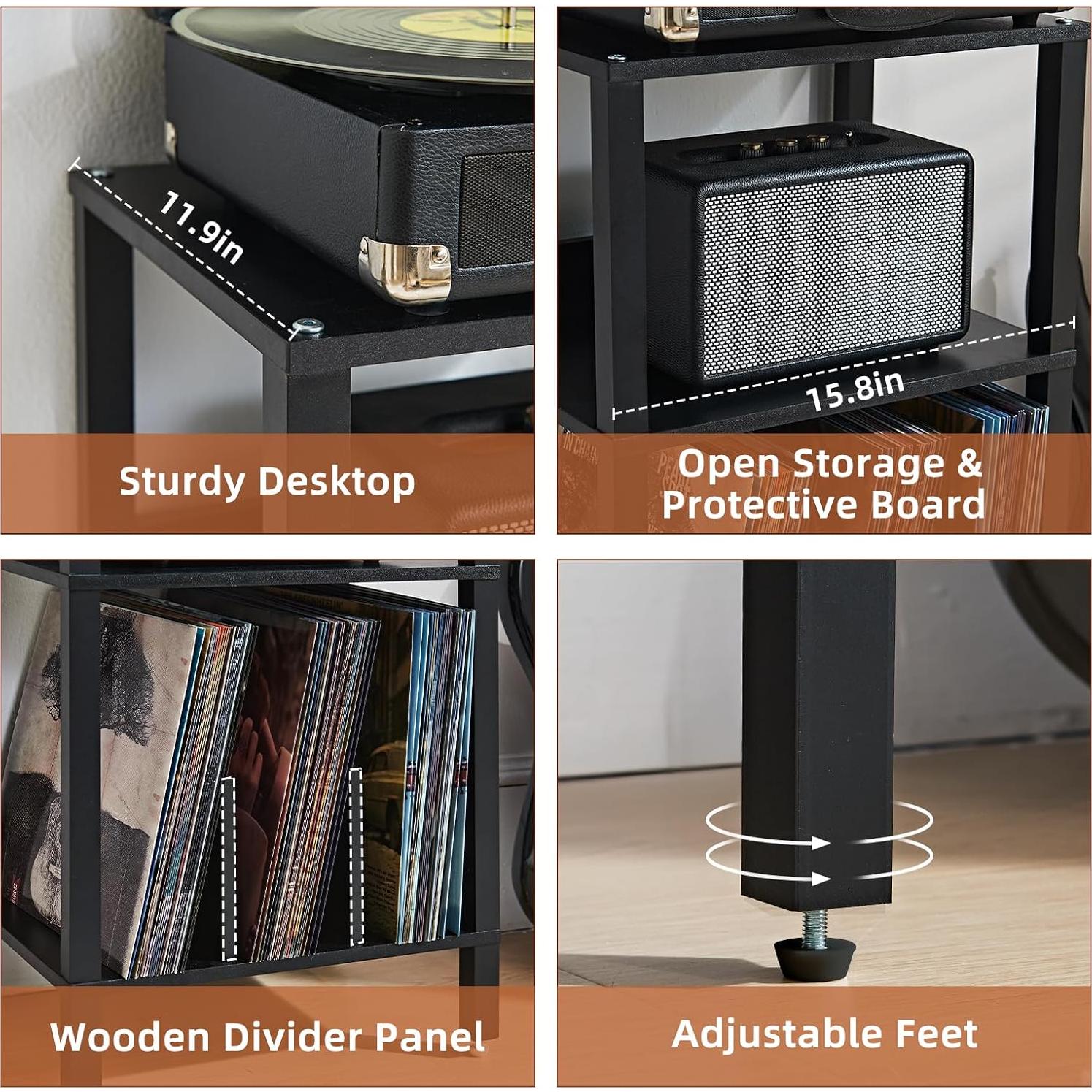 Soporte para Tocadiscos LELELINKY Negro 3 Niveles para 100 Vinilos