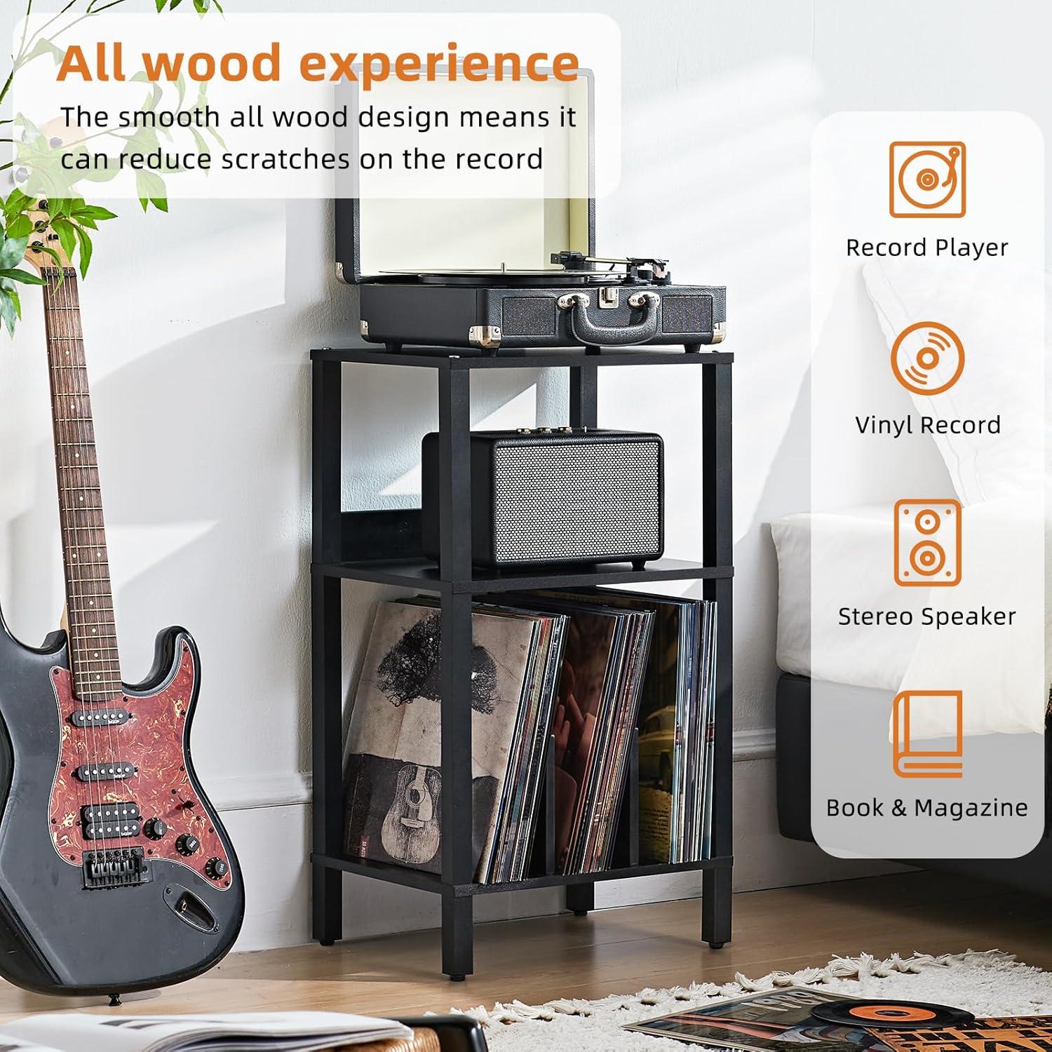 Soporte para Tocadiscos LELELINKY Negro 3 Niveles para 100 Vinilos