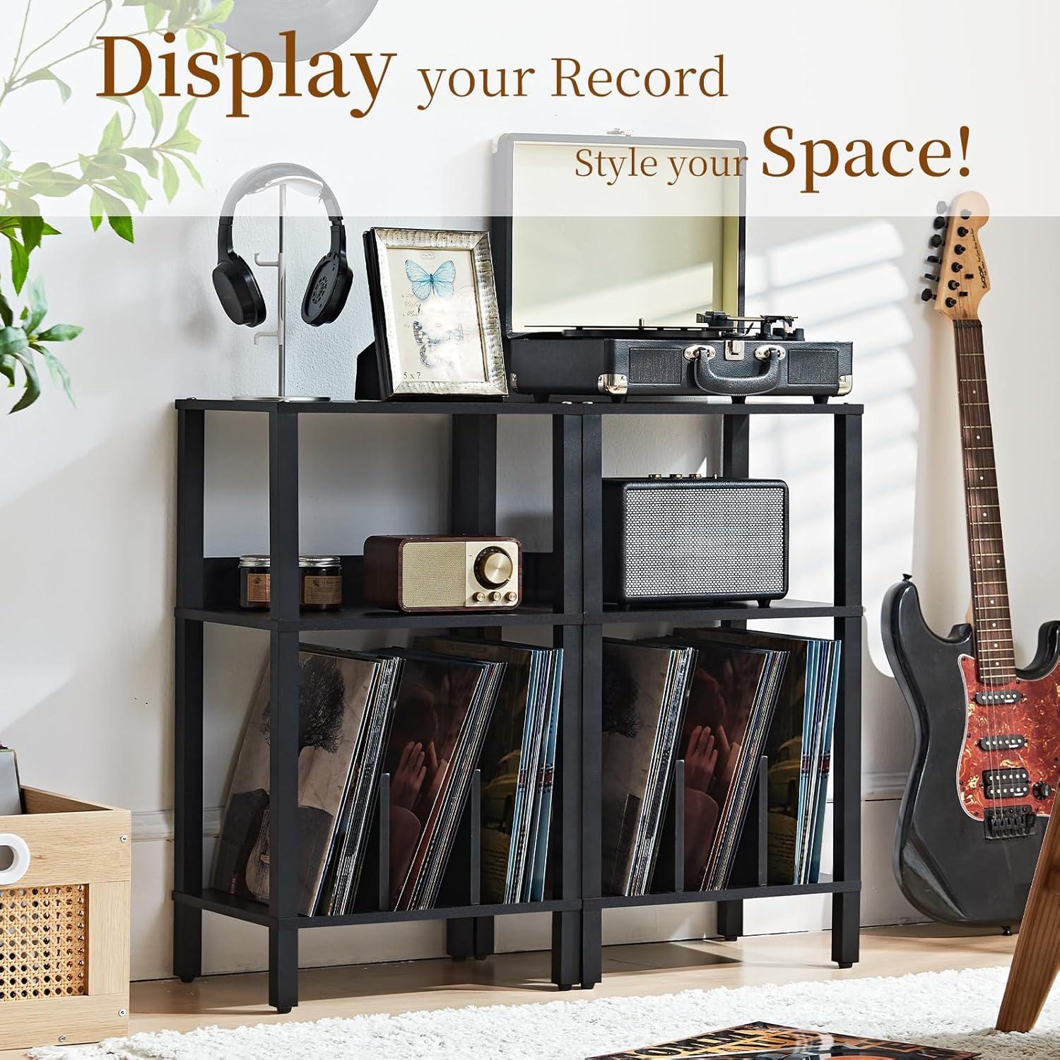 Soporte para Tocadiscos LELELINKY Negro 3 Niveles para 100 Vinilos
