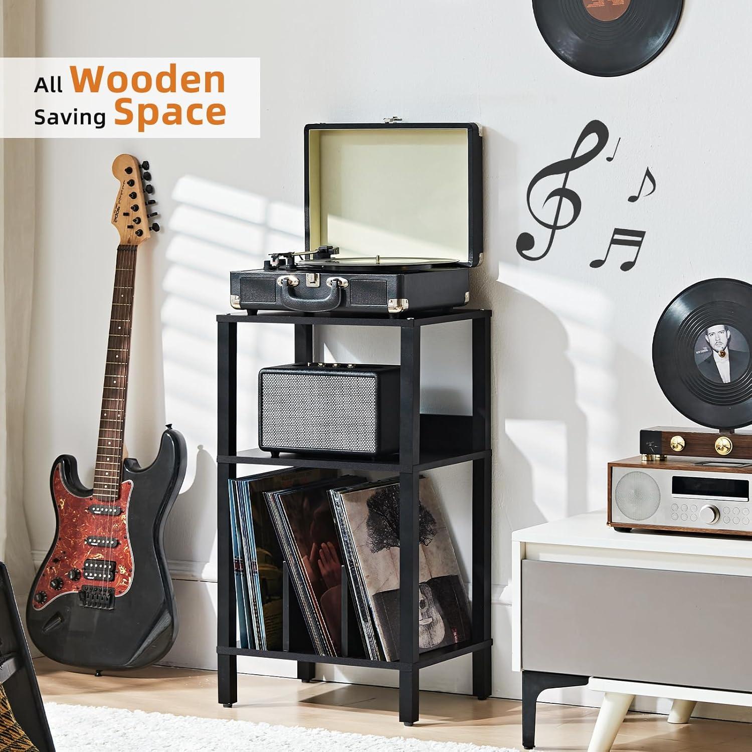 Soporte para Tocadiscos LELELINKY Negro 3 Niveles para 100 Vinilos