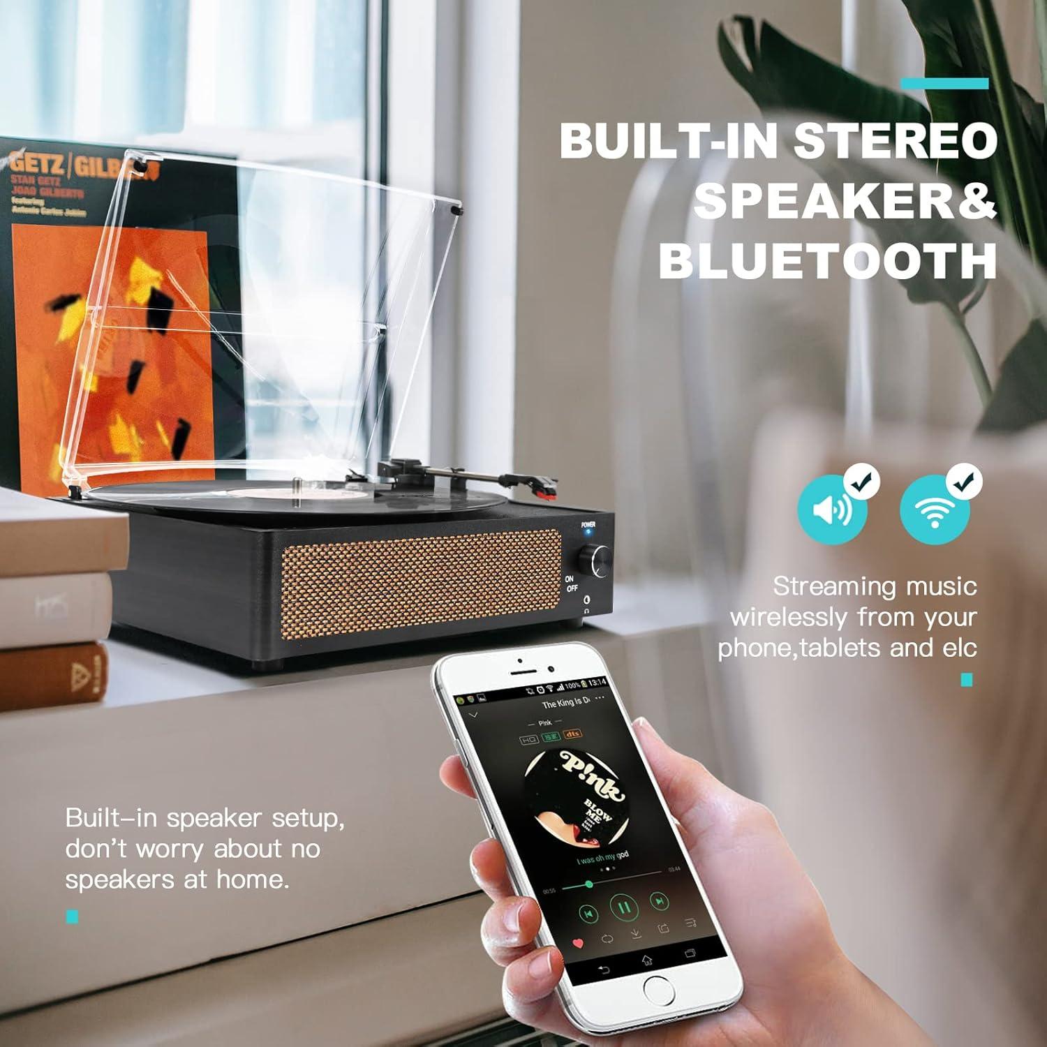 Tocadiscos de Vinilo WOCKODER R608 Retro Bluetooth 3 Velocidades