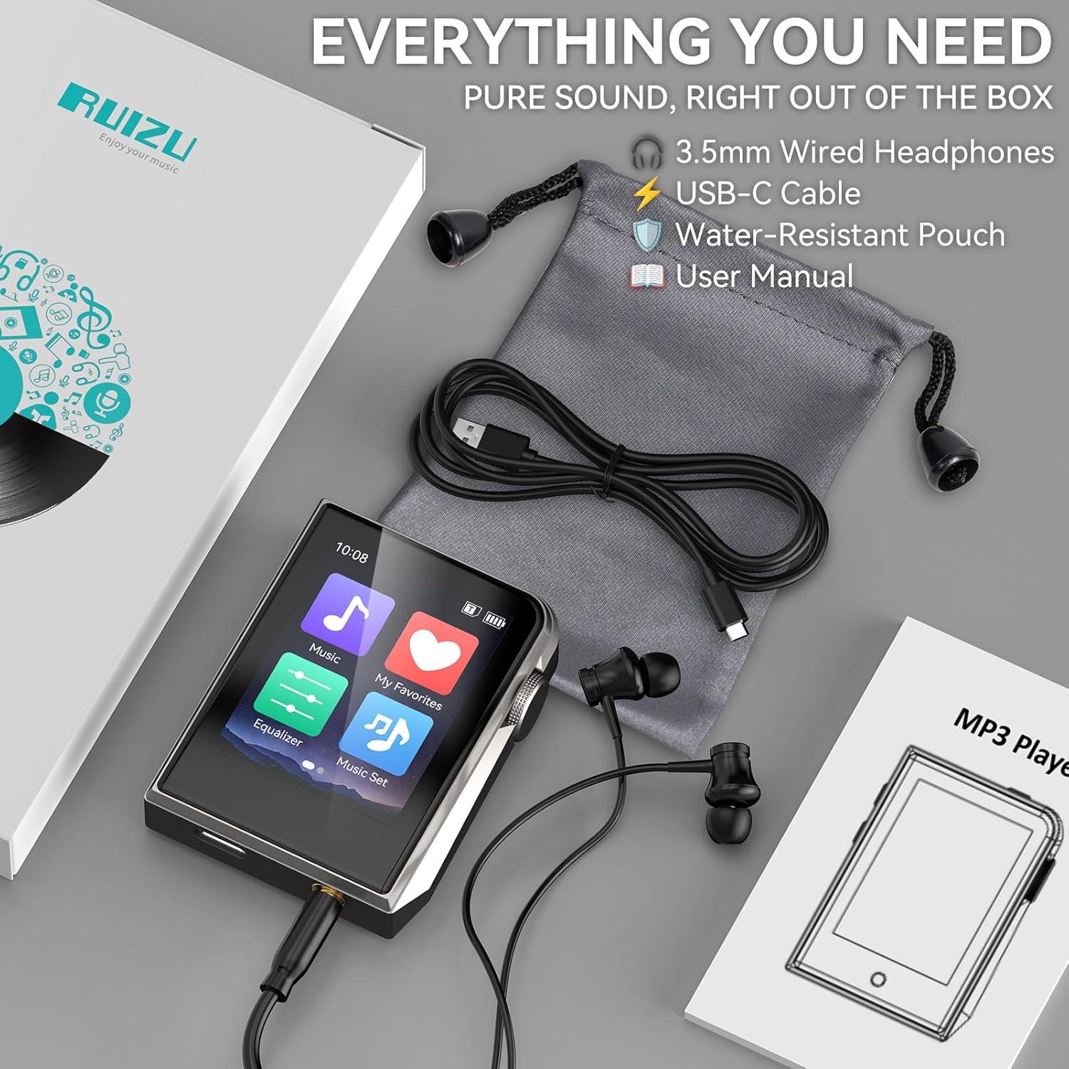 Reproductor MP3 HiFi RUIZU 64GB Pantalla Táctil 2" Plata