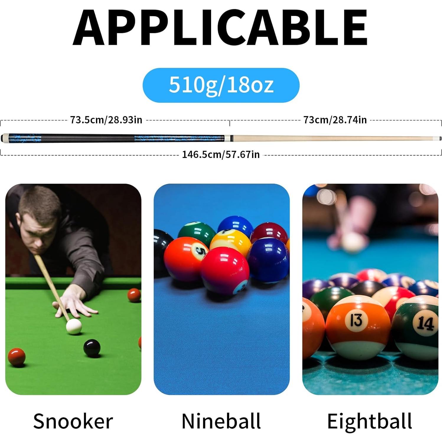 Conjunto de tacos de billar LOTKEY 58" Arce Canadiense 18 oz