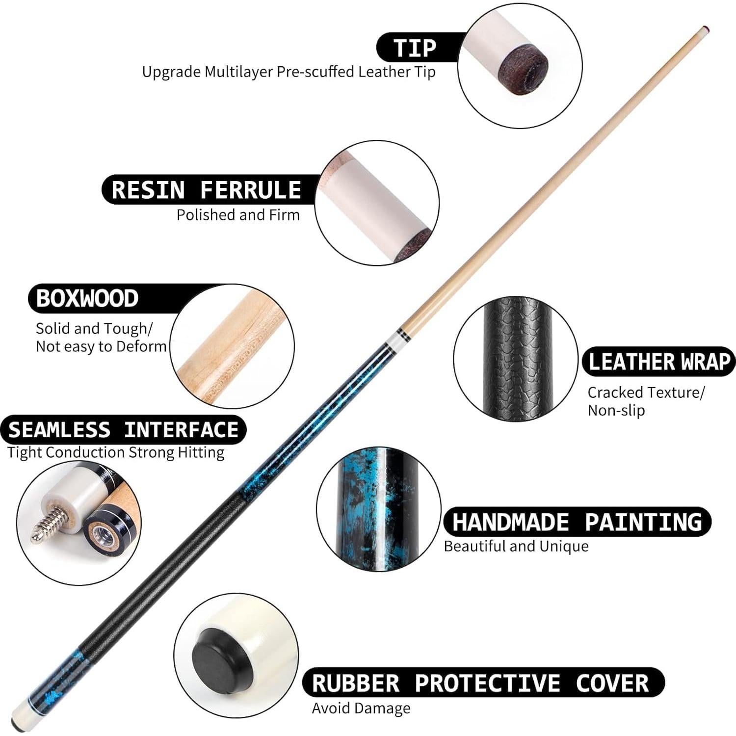 Conjunto de tacos de billar LOTKEY 58" Arce Canadiense 18 oz