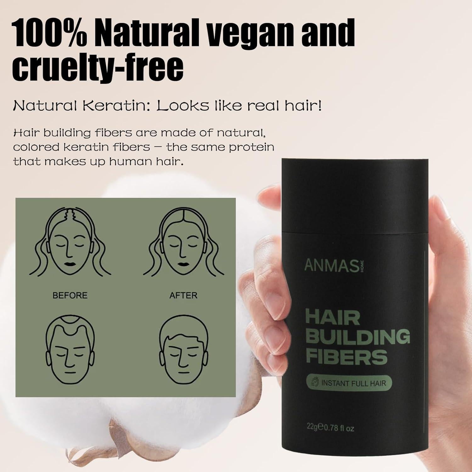 Fibra para Cabello Anmas Home Negra 22g Volumen Instantáneo