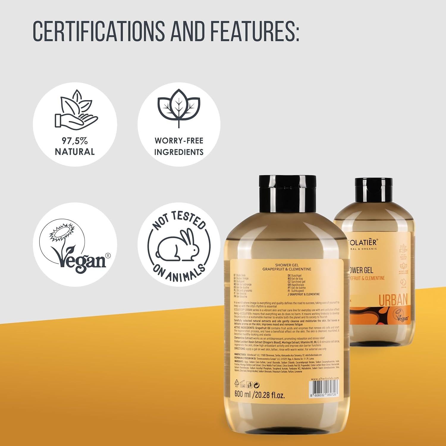 Jabón Corporal Natural Ecolatier 250ml Pomelo y Clementina