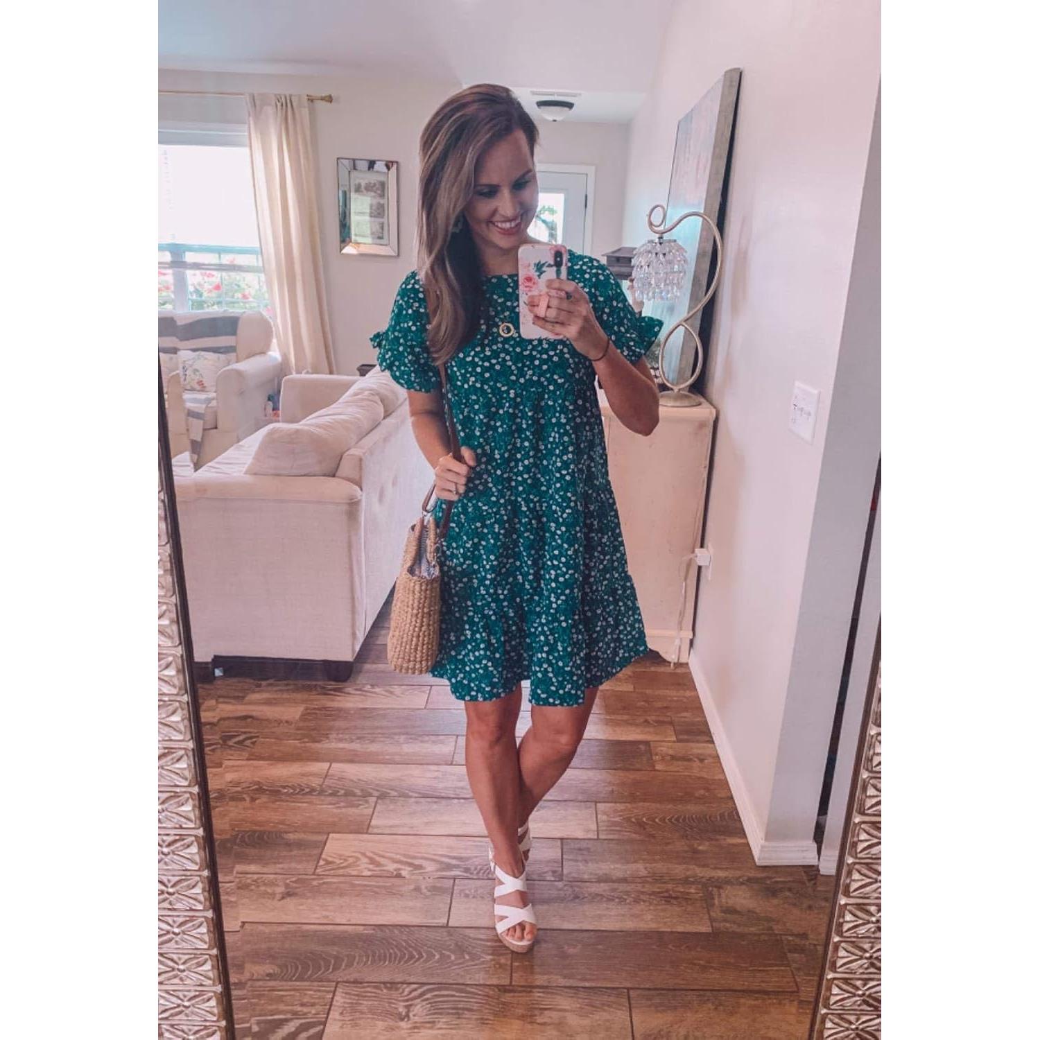 Vestido Mini Casual Boho Imysty Verde Floral para Mujeres