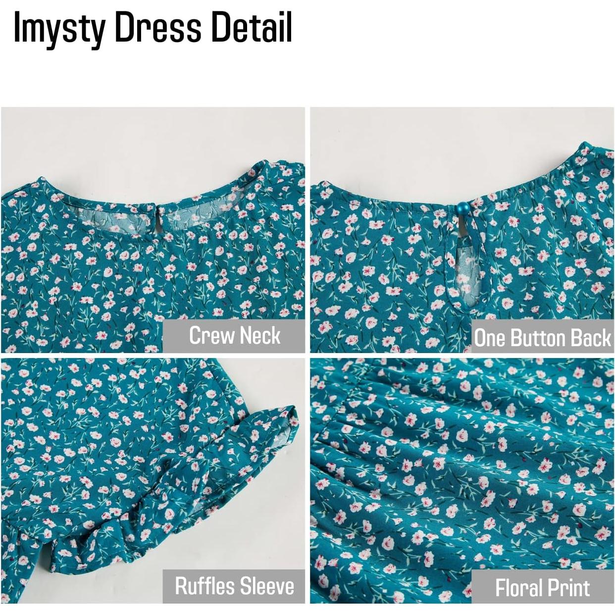 Vestido Mini Casual Boho Imysty Verde Floral para Mujeres