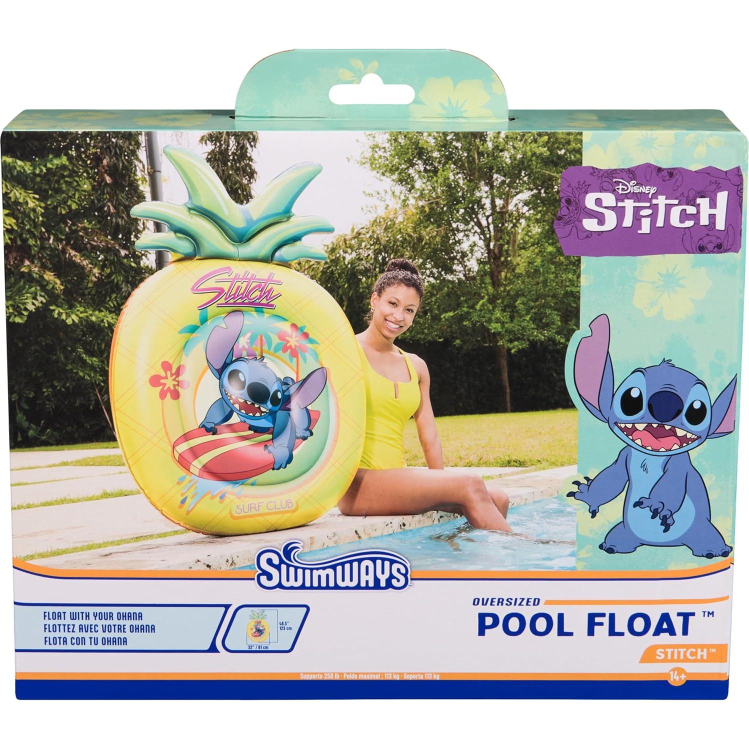 Flotador de piscina oversized Swimways Stitch 123 cm para adolescentes