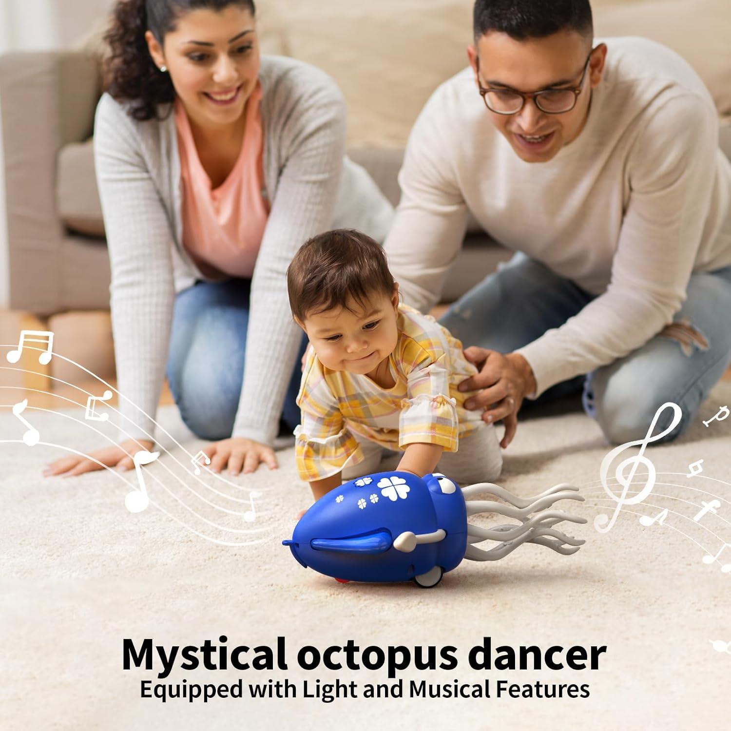 Juguete Pulpo Eléctrico Bailarín LED Música Azul 20 cm