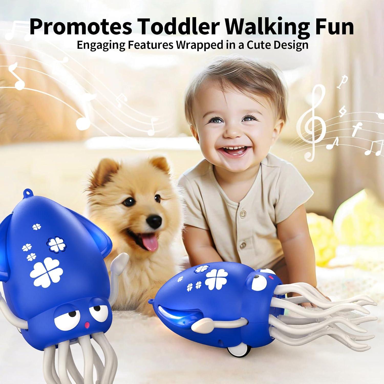 Juguete Pulpo Eléctrico Bailarín LED Música Azul 20 cm