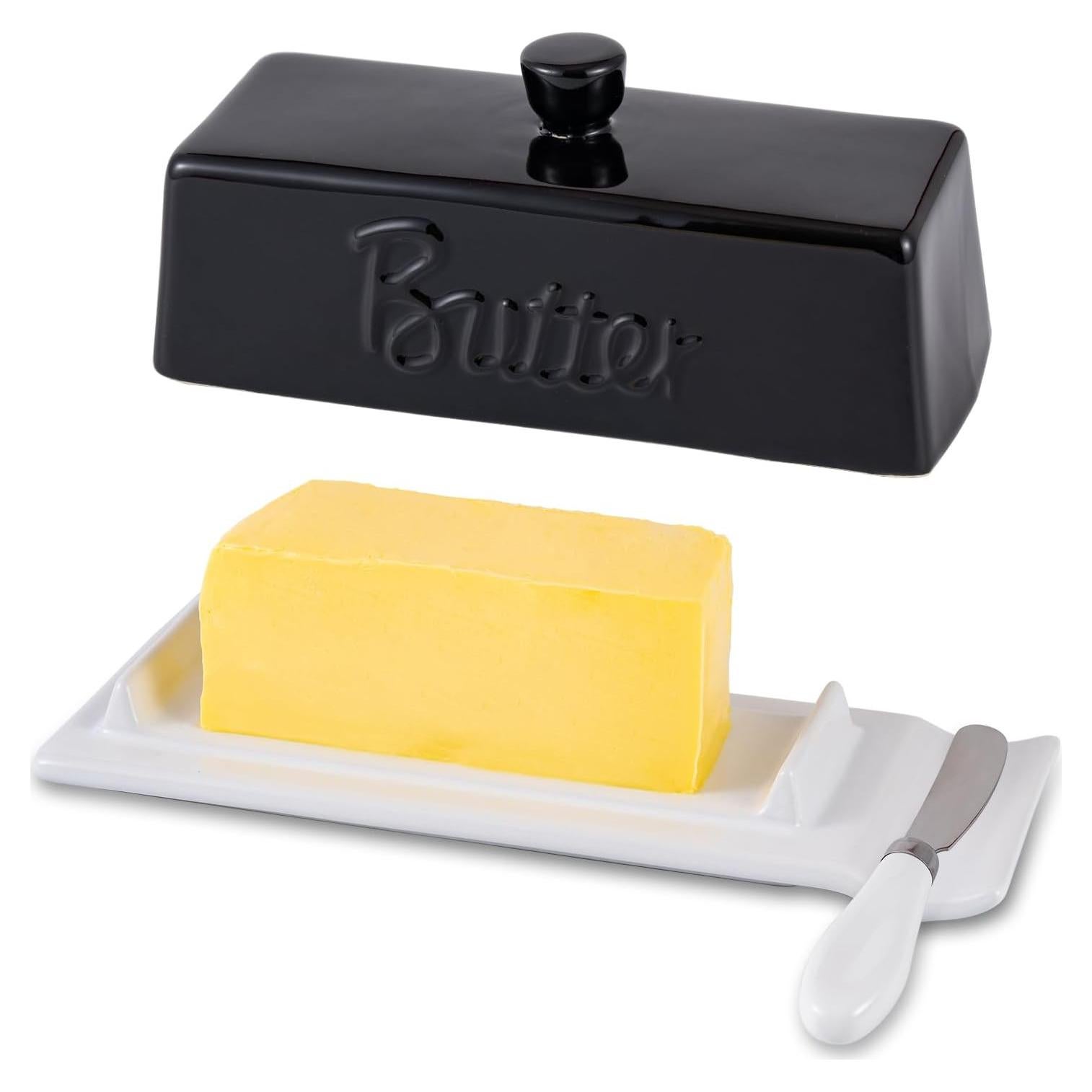 Plato de Mantequilla con Tapa y Cuchillo TEATALK 21.96 cm Negro
