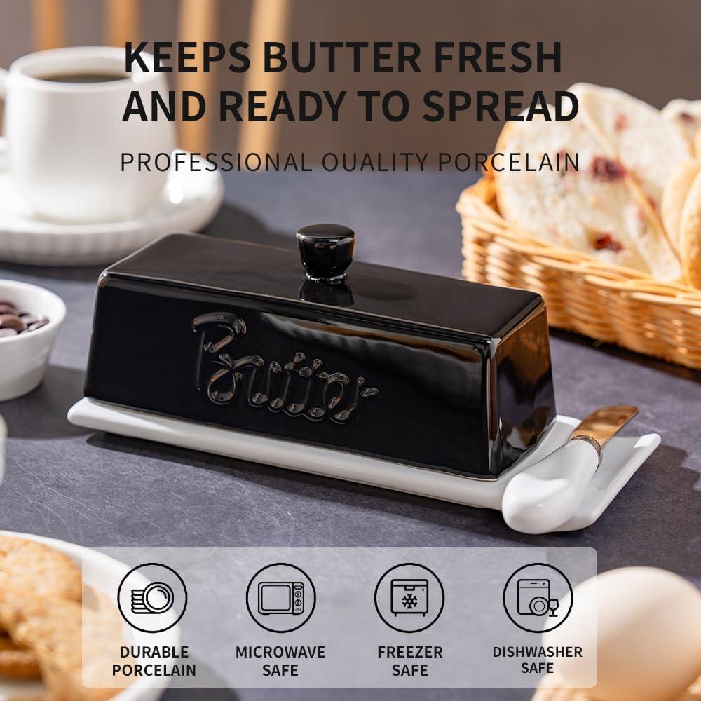 Plato de Mantequilla con Tapa y Cuchillo TEATALK 21.96 cm Negro