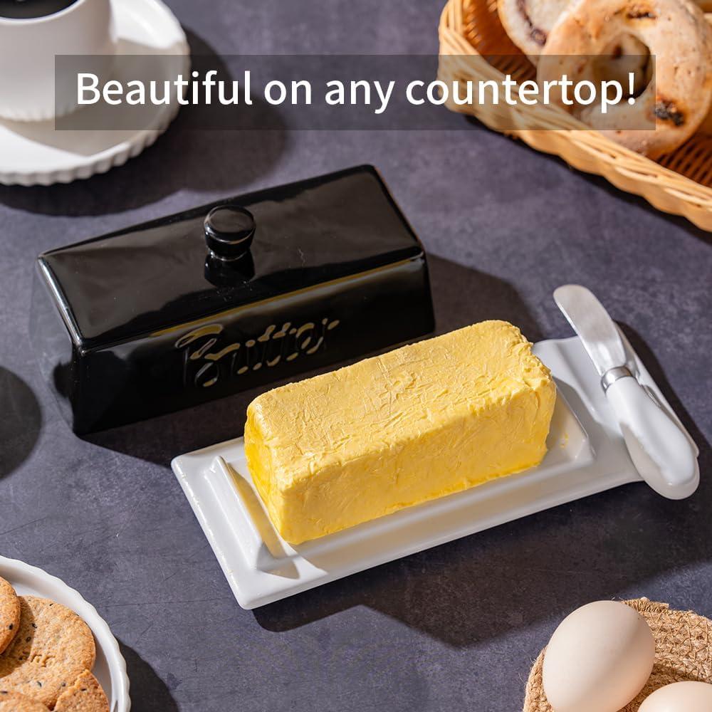 Plato de Mantequilla con Tapa y Cuchillo TEATALK 21.96 cm Negro