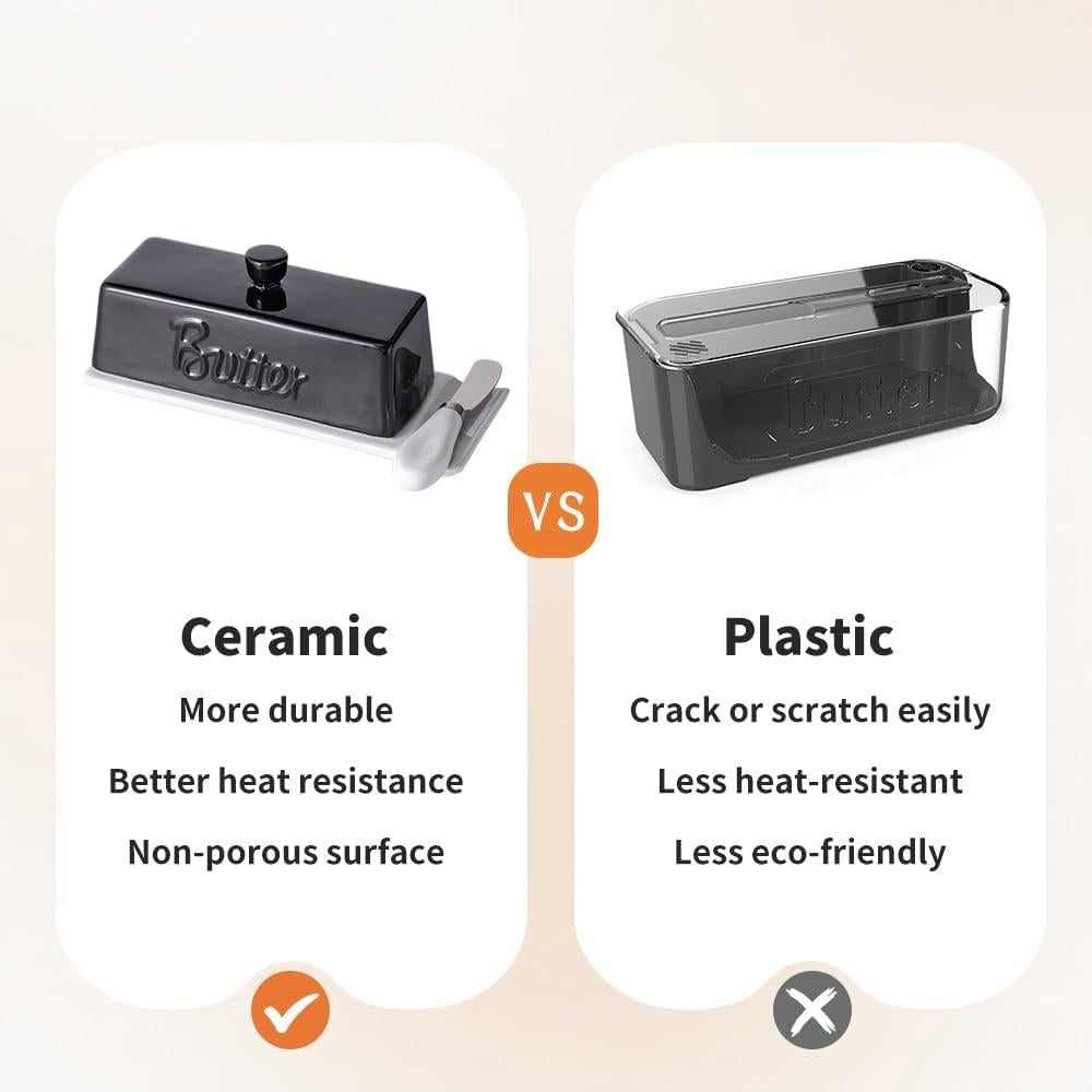 Plato de Mantequilla con Tapa y Cuchillo TEATALK 21.96 cm Negro