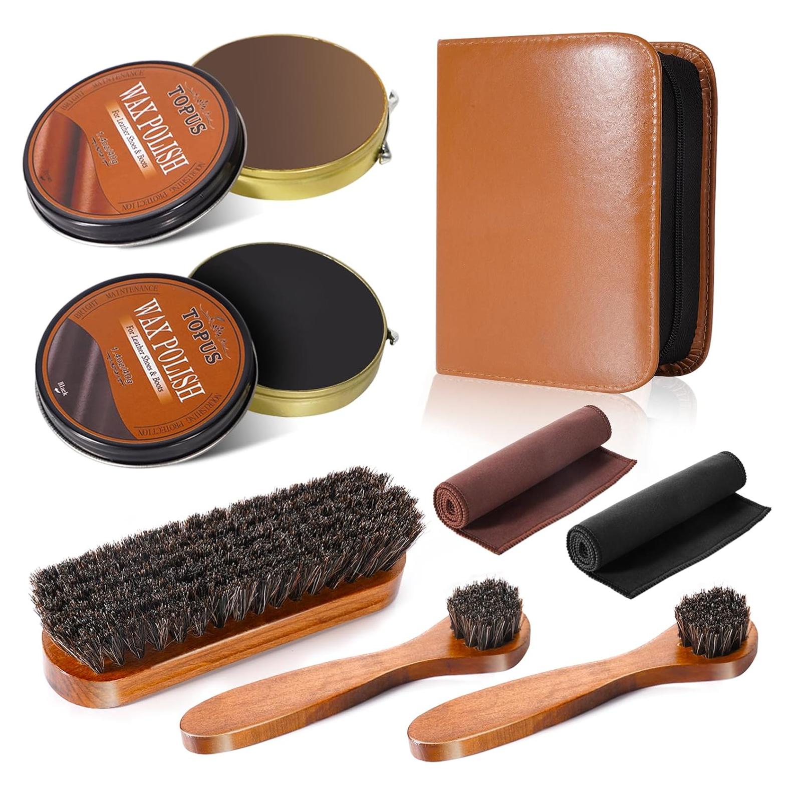 Kit de Cuidado para Zapatos Topus - 3 Piezas, Cera Negra y Marrón