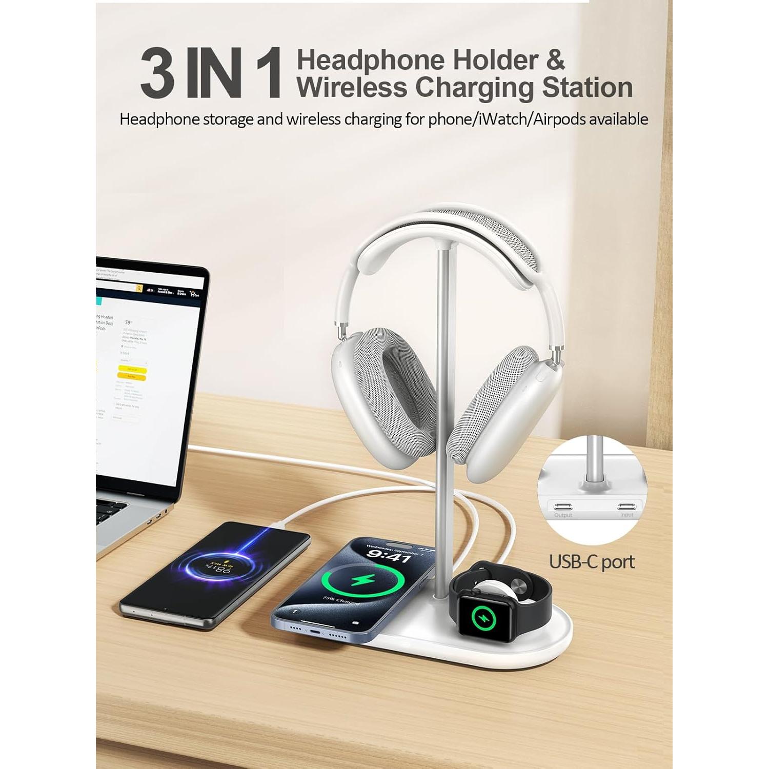 Soporte para Auriculares 5 en 1 TopMade con Carga Inalámbrica