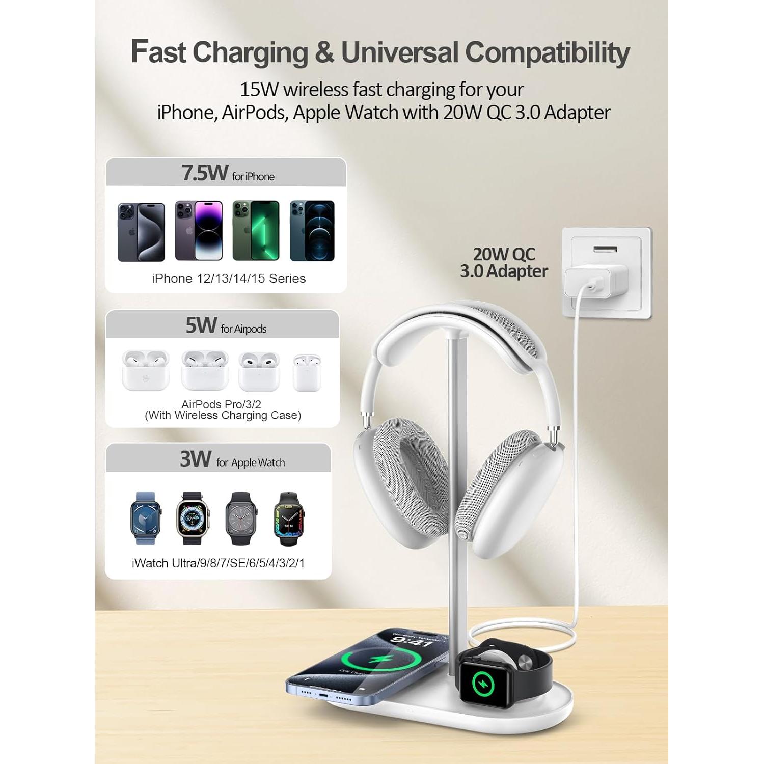 Soporte para Auriculares 5 en 1 TopMade con Carga Inalámbrica