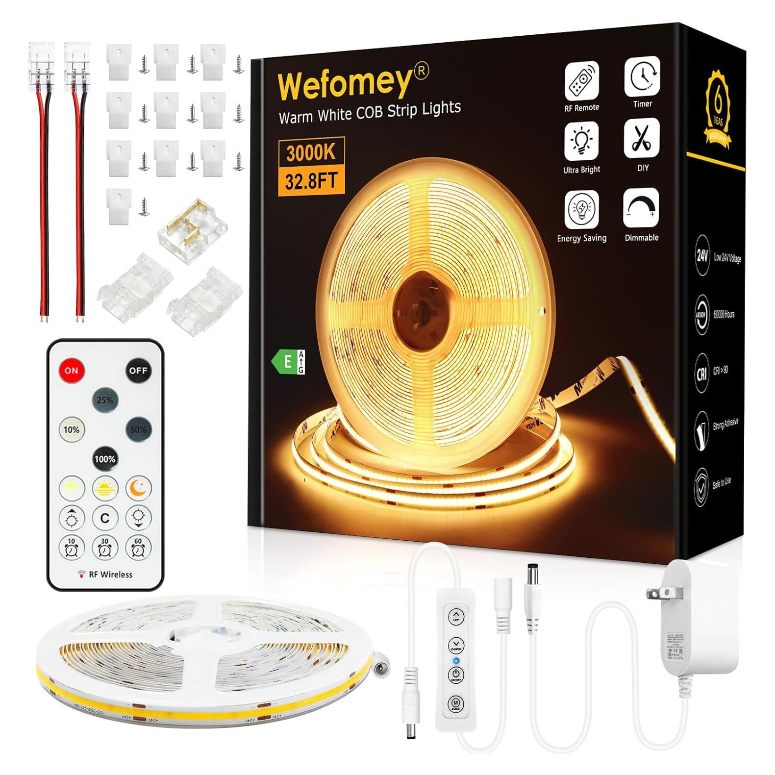 Tira de luz LED COB 10m 3000K regulable con control remoto