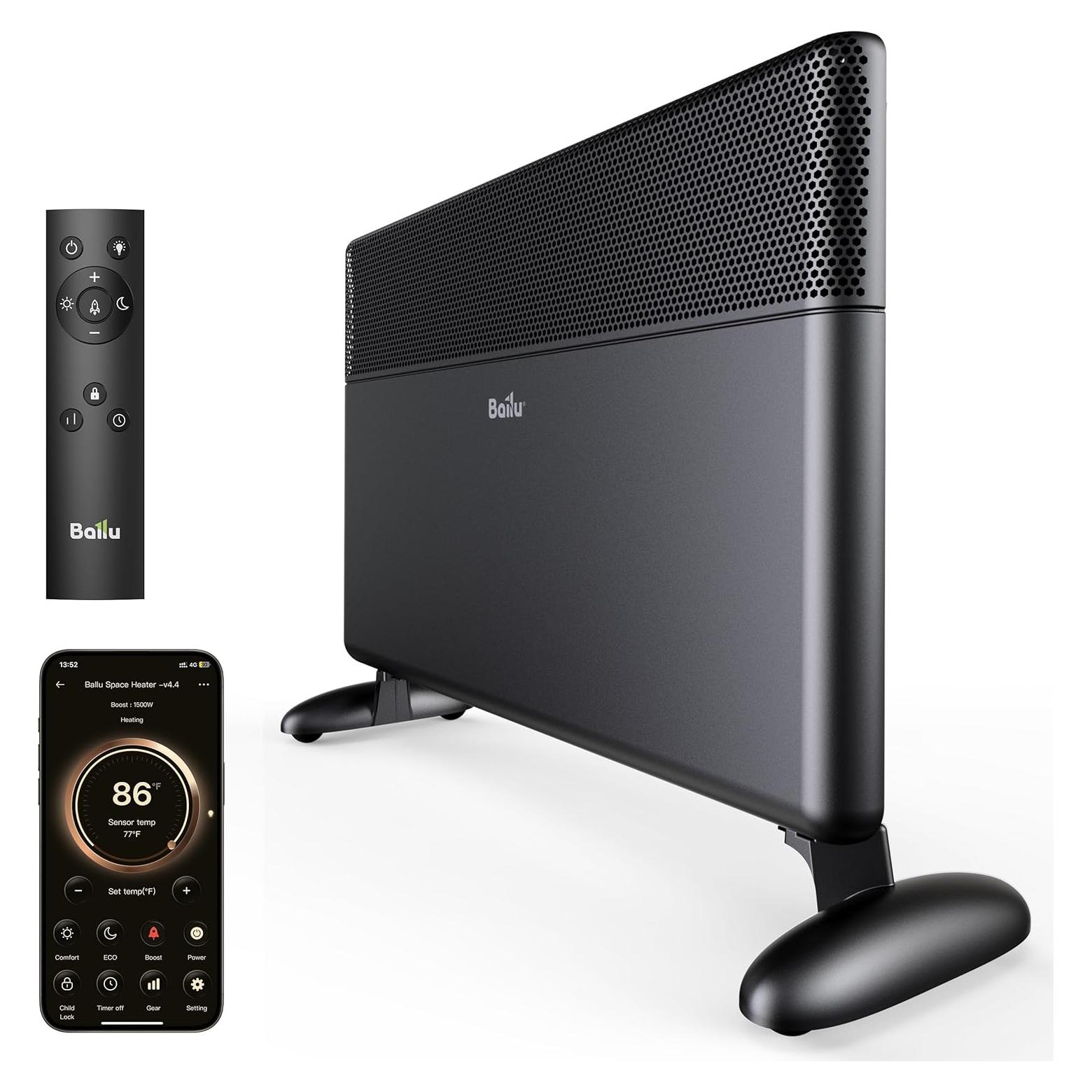 Calefactor de Panel de Convección Ballu 1500W WiFi Negro