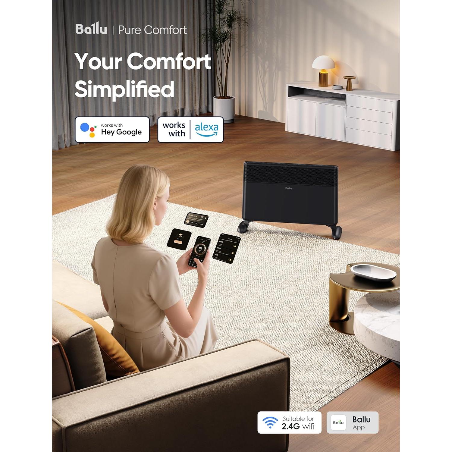 Calefactor de Panel de Convección Ballu 1500W WiFi Negro