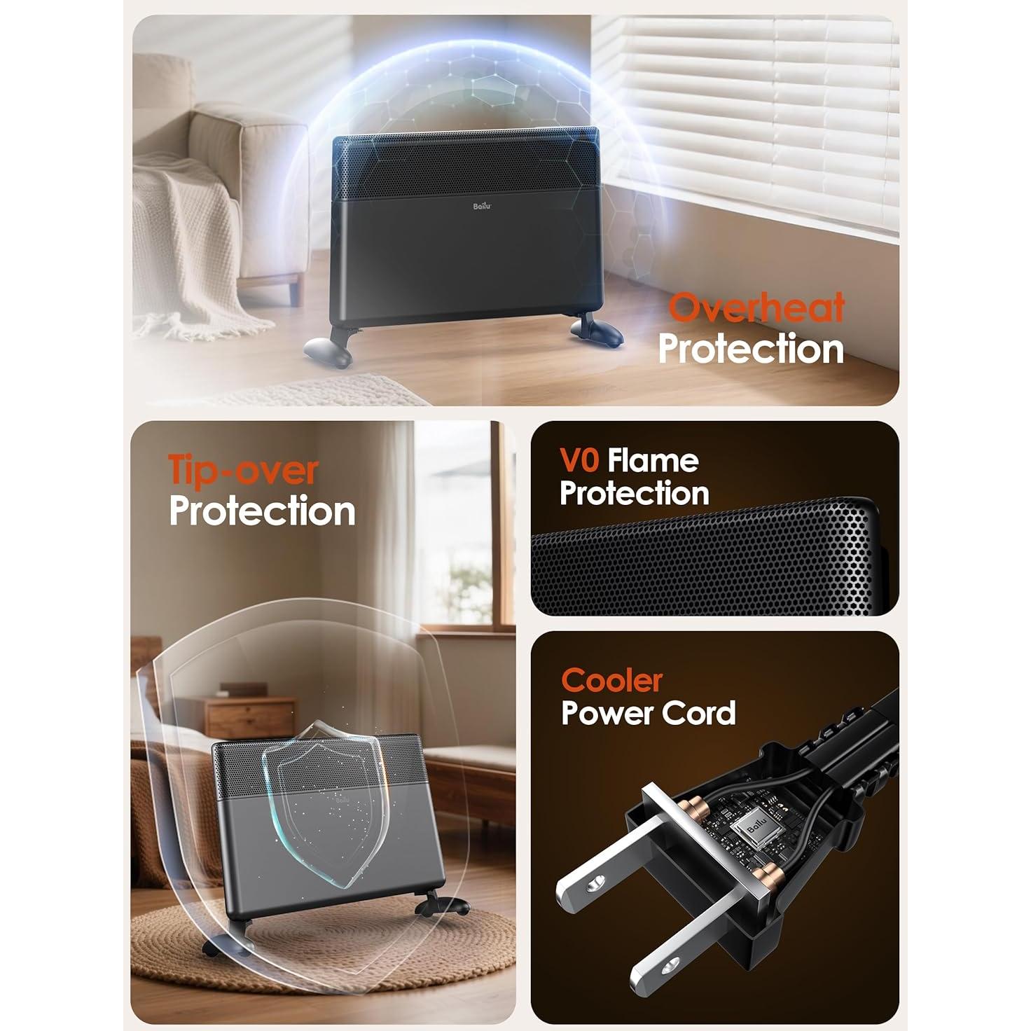 Calefactor de Panel de Convección Ballu 1500W WiFi Negro