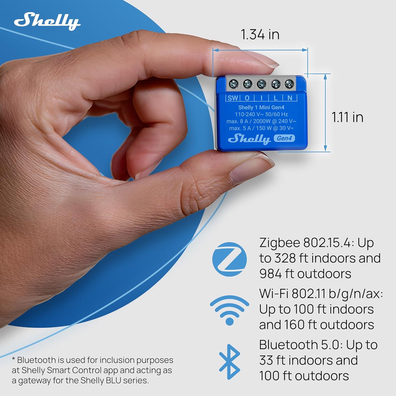 Interruptor Inteligente Shelly 1 Mini Gen4 | Wi-Fi, Zigbee, 8A